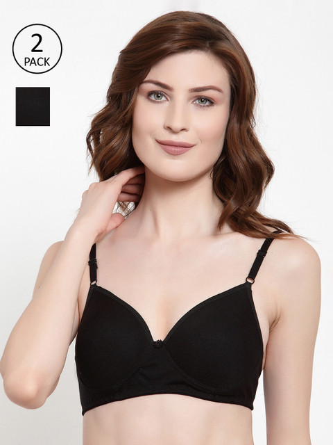 

Quttos Black Solid Non-Wired Lightly Padded T-shirt Bra QT-BR-2PCS-4008-BLK-BLK-30B