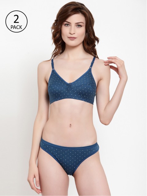 

Quttos Women Pack Of 2 Blue Printed Non-Padded Lingerie Sets QT-SET-2PCS-4010-BLU-BLU-30B