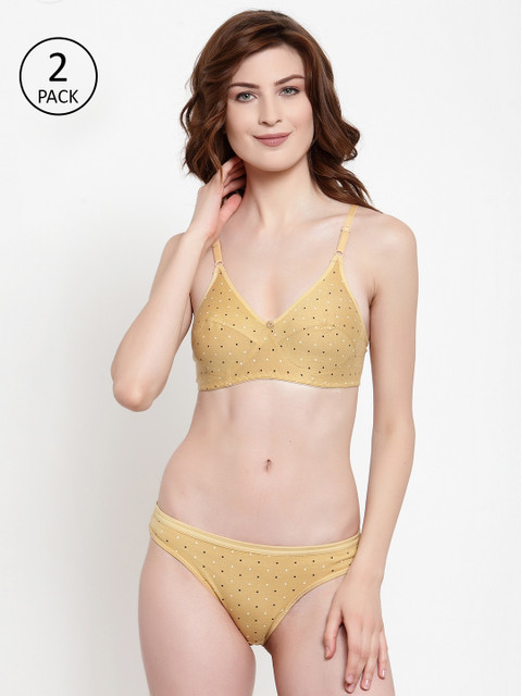 

Quttos Women Pack Of 2 Yellow Printed Non-Padded Lingerie Sets QT-SET-2PCS-4010-YLO-YLO-30B