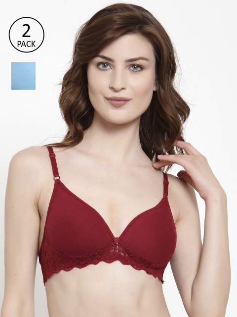 

Quttos Pack of 2 Solid Non-Wired Lightly Padded T-shirt Bra QT-BR-2PCS-4007, Red