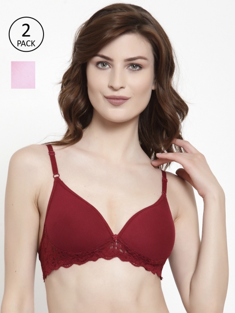 

Quttos Pack of 2 Solid Non-Wired Lightly Padded T-shirt Bras QT-BR-2PCS-4007-RED-PNK-30B