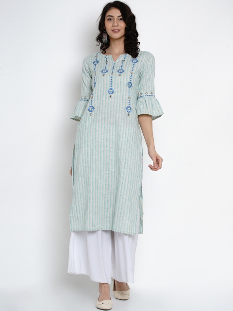 

Yuris Women Blue Striped Straight Kurta