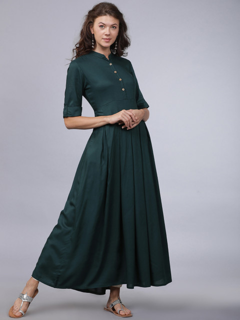 

Folklore Women Teal Green Solid Anarkali Fusion Kurta