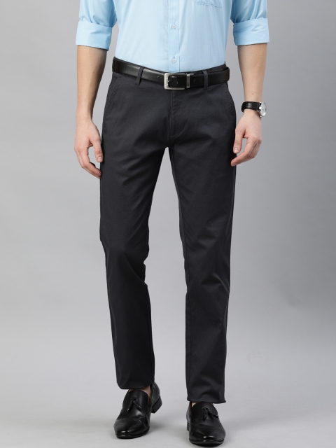 

British Club Men Charcoal Grey Slim Fit Solid Regular Trousers