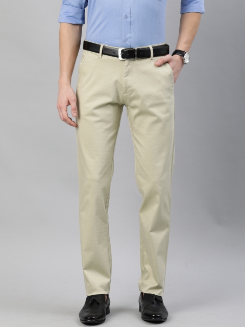 

British Club Men Beige Slim Fit Self Design Regular Trousers