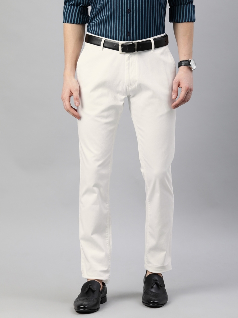 

British Club Men White Slim Fit Solid Regular Trousers