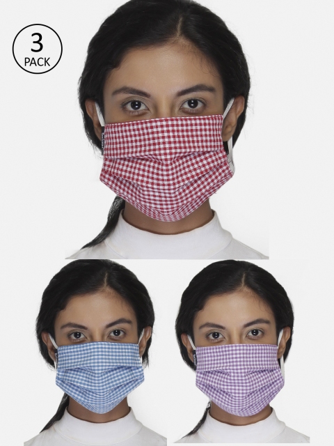 

Anekaant Women Pack Of 3 Checked 3-Ply Reusable Outdoor Cloth Masks, Multi