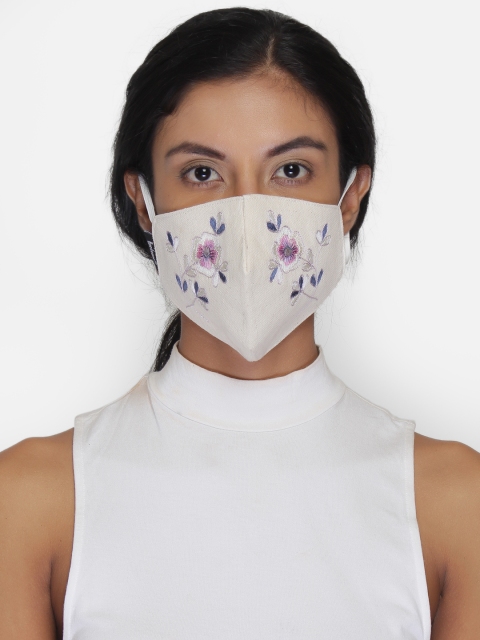

Anekaant Women Off-White Floral Embroidered 3-Ply Reusable Outdoor Masks