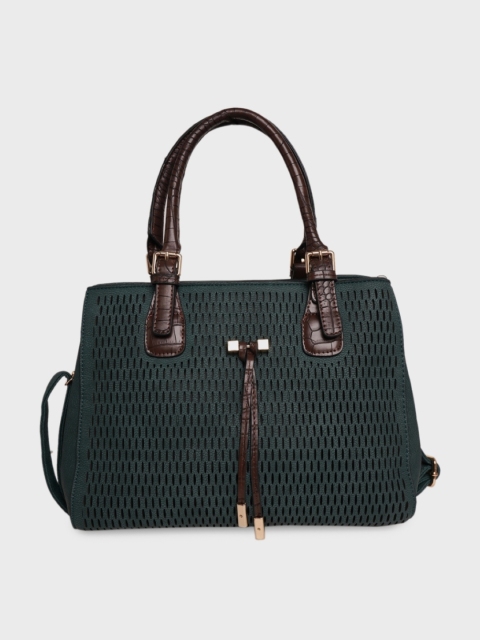 

DIVA WALK Sea Green & Brown Self Design Leather Handheld Bag