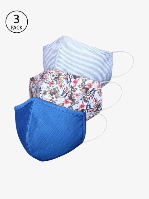 

Adwitiya Collection Unisex 3 Pcs Printed 3-Ply Reusable Outdoor Fabric Masks, Blue