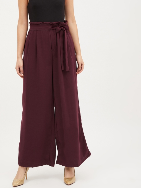 

Harpa Women Maroon Regular Fit Solid Parallel Trousers