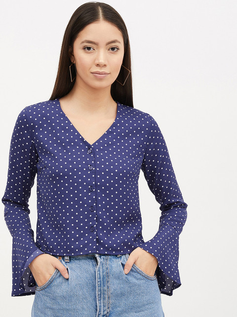 

Harpa Women Navy Blue & White Printed Top