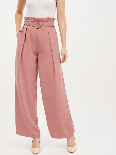 

Harpa Women Pink Smart Regular Fit Solid Parallel Trousers