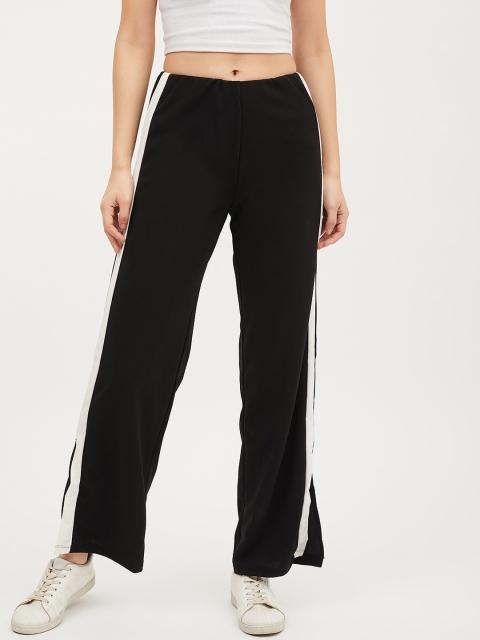 

Harpa Women Black & White Smart Regular Fit Striped Parallel Trousers