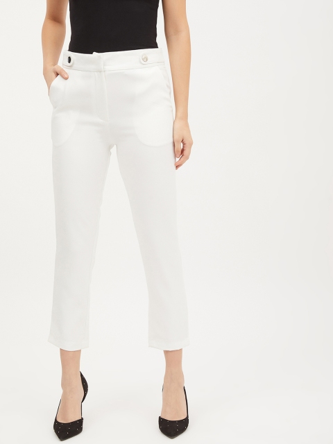 

Harpa Women White Smart Regular Fit Solid Peg Trousers