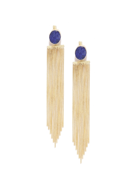 

Blueberry Gold-Plated & Blue Tasselled Contemporary Drop Earrings