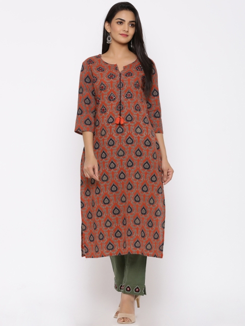 

Ishin Women Red & Olive Green Printed Kurti with Trousers