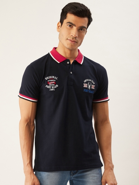 

PORTBLAIR Men Navy Blue Solid Polo Collar T-shirt