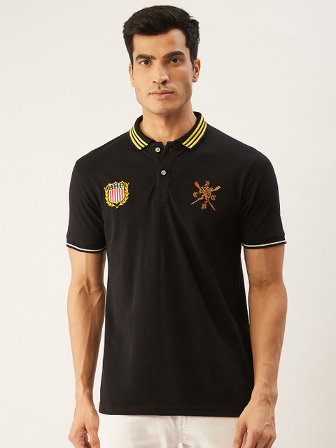 

PORTBLAIR Men Black Applique Detail Polo Collar T-shirt