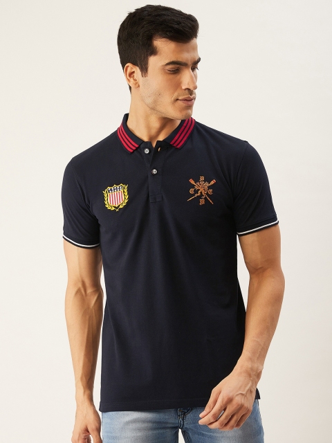 

PORTBLAIR Men Navy Blue Applique Detail Polo Collar T-shirt