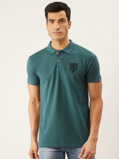 

PORTBLAIR Men Teal Green & Black Printed Back Polo Collar T-shirt