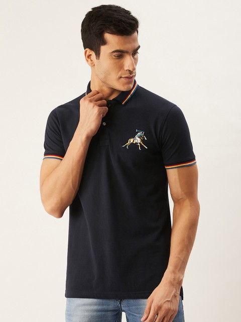 

PORTBLAIR Men Navy Blue Solid Polo Collar T-shirt
