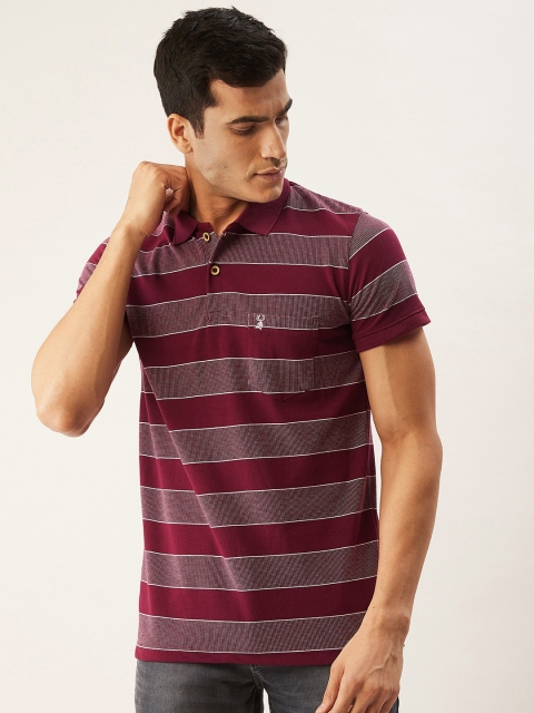 

PORTBLAIR Men Maroon & White Striped Polo Collar T-shirt
