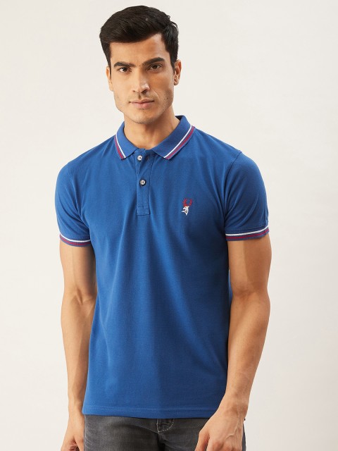 

PORTBLAIR Men Blue Solid Polo Collar T-shirt