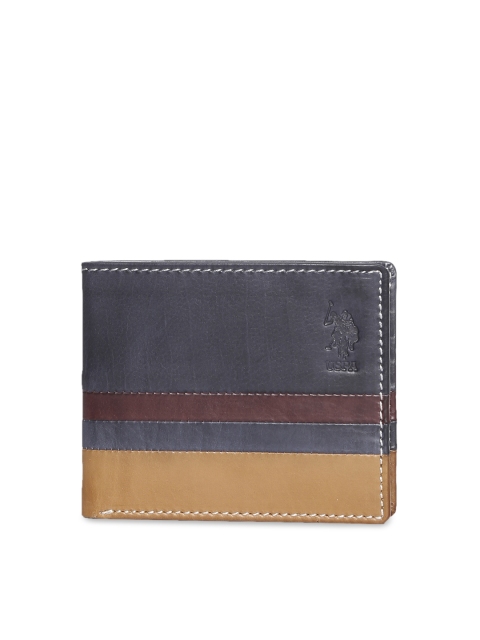 

U.S. Polo Assn. Men Blue Colourblocked Leather Two Fold Wallet