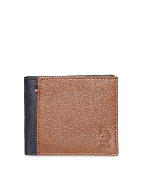 

U.S. Polo Assn. Men Brown Colourblocked Leather Two Fold Wallet