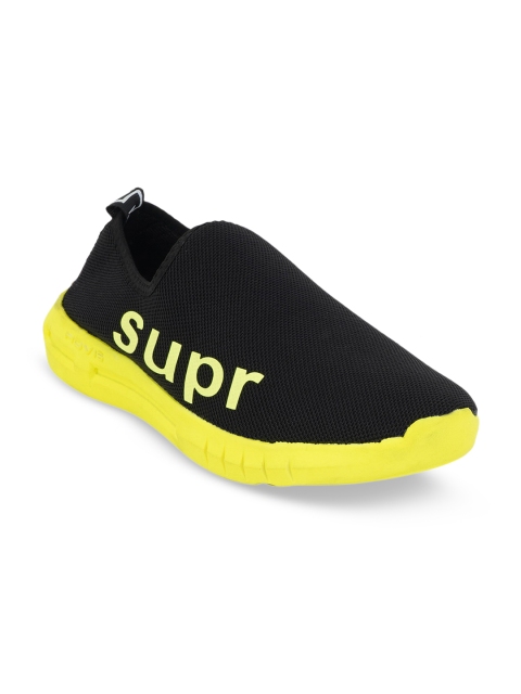 

Kielz Men Black & Yellow Woven Design Mesh Mid-Top Slip-On Sneakers