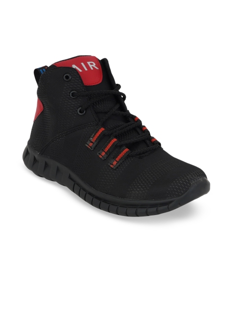 

Kielz Men Black Woven Design Mesh Mid-Top Sneakers