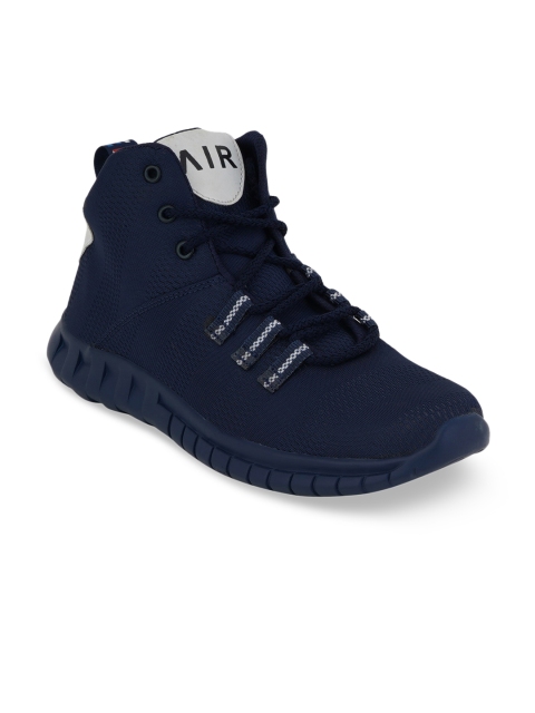 

Kielz Men Blue Woven Design Mesh Mid-Top Sneakers