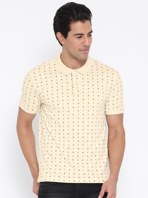 

Flying Machine Beige Printed Polo T-shirt