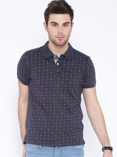 

Flying Machine Navy Printed Polo T-shirt, Navy blue