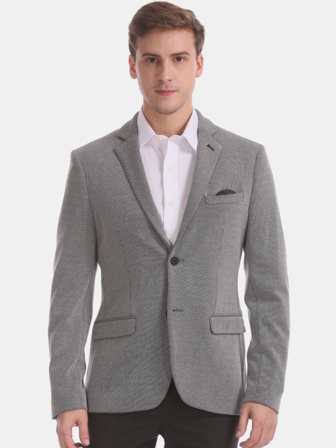 

Arrow Men Grey Self Design Slim-Fit Single-Breasted Formal Blazer