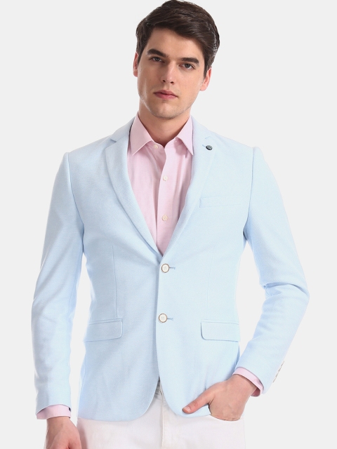 

Arrow Men Turquoise Blue Solid Slim-Fit Single-Breasted Zero Calorie Formal Blazer