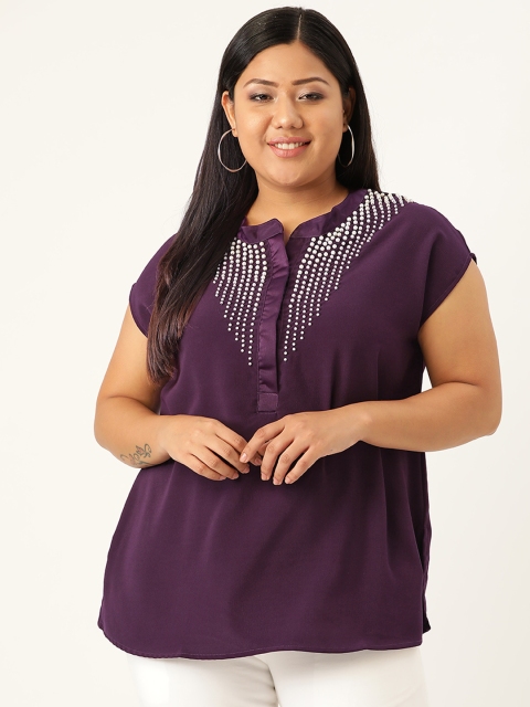 

Revolution Plus Size Women Purple Beaded Top