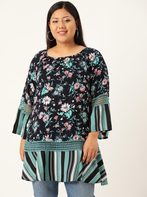 

Revolution Plus Size Women Black lace Floral Printed longline A-Line Top