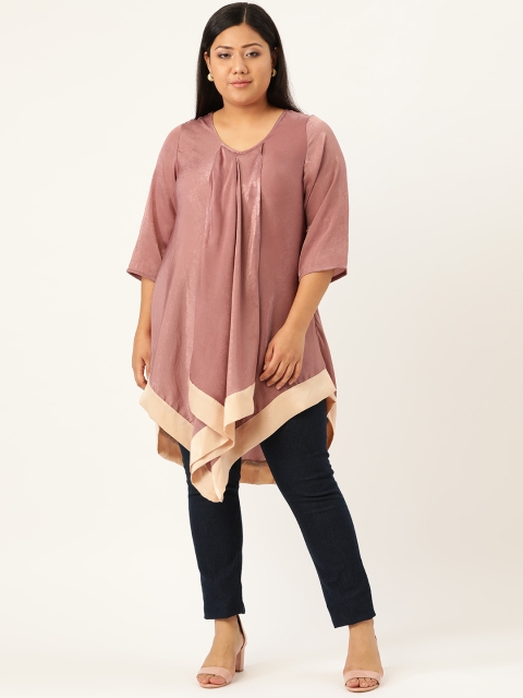 

Revolution Plus Size Women Mauve Solid Satin Finish High-Low Top