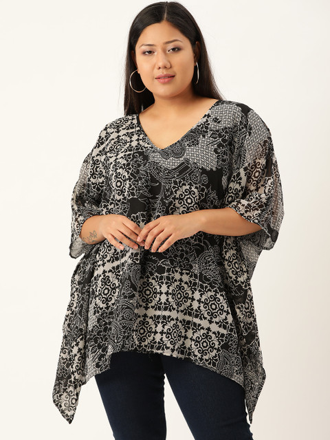 

Revolution Plus Size Women Black Off-White Printed Kaftan Top