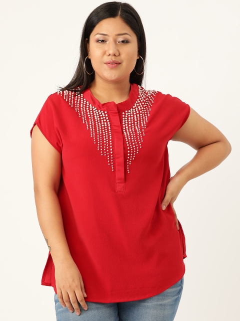 

Revolution Plus Size Women Red Solid Embellished Top