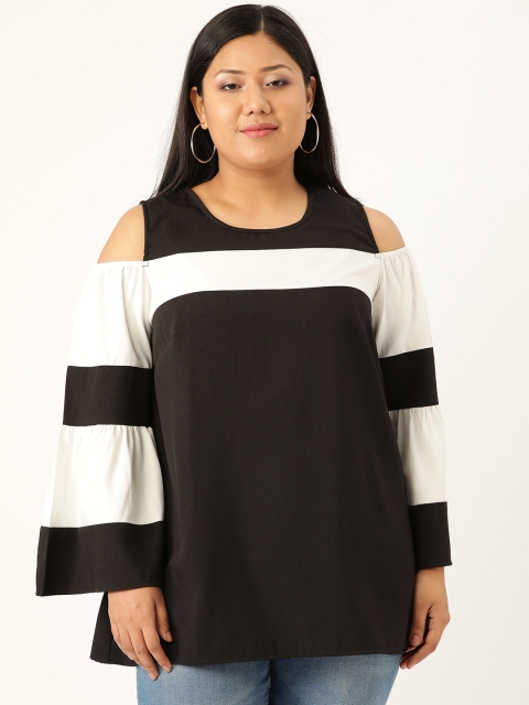 

Revolution Plus Size Women Black Solid Cold-Shoulder Top