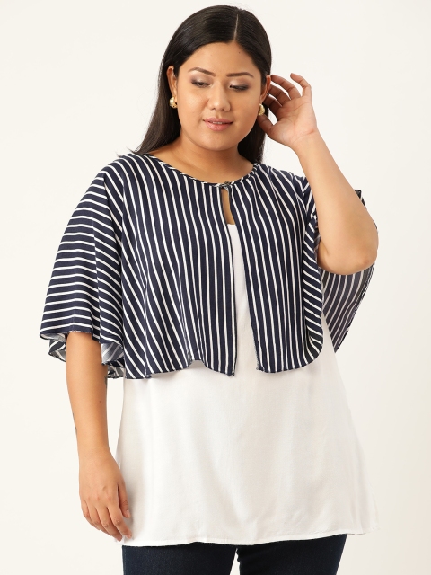 

Revolution Plus Size Women Navy Blue White Striped Layered Top