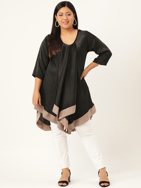 

Revolution Plus Size Women Black Solid Satin Finish Longline A-Line Top