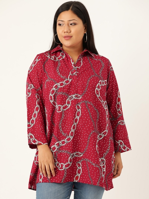 

Revolution Plus Size Women Maroon White Conversational Printed Top