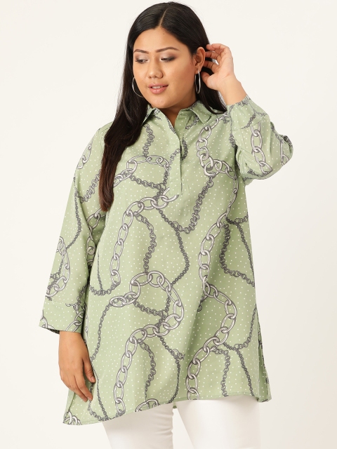 

Revolution Plus Size Women Green Grey Printed Top