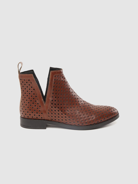 

Roadster Women Coffee Brown Laser Cuts Mid-Top Flat Boots