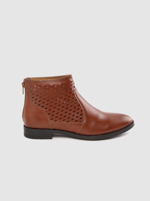 

Roadster Women Brown Solid Mid-Top Laser Cuts Flat Boots