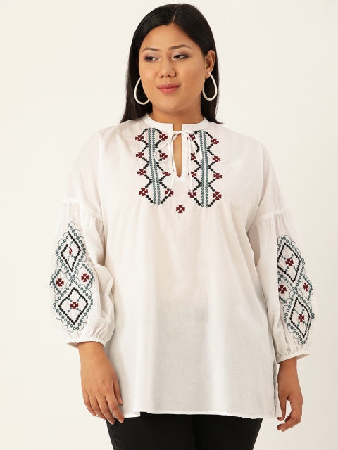 

Revolution Plus Size Women White Embroidered Detail Top